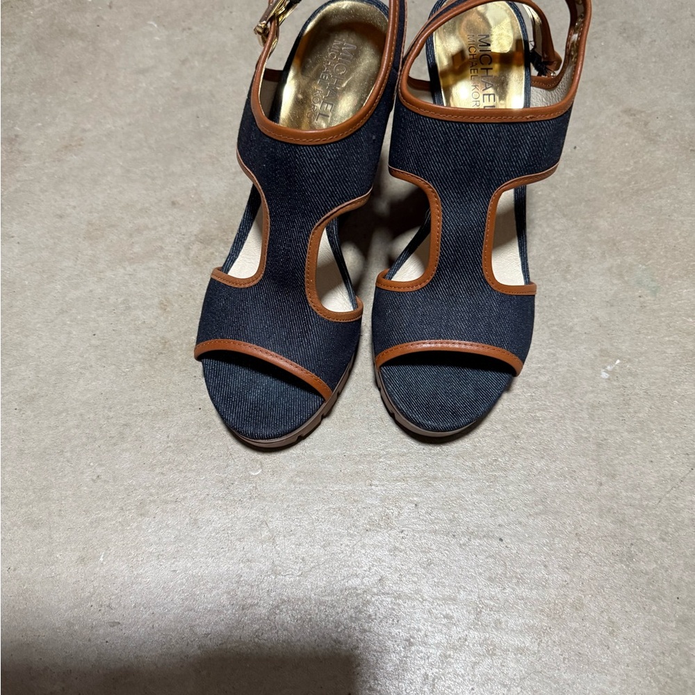 Michael Kors Brown and Blue Wedges with Ankle Strap